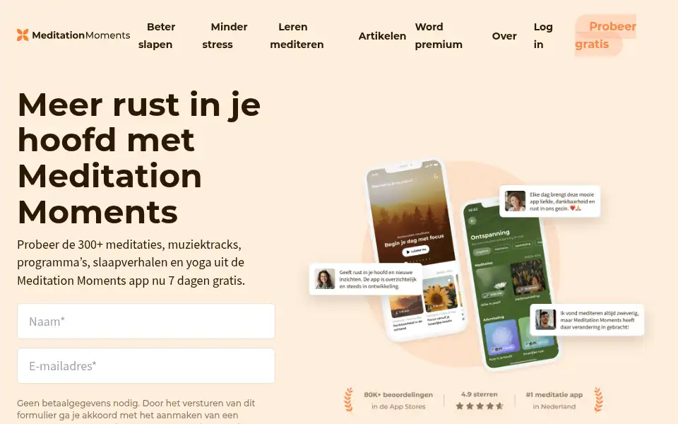 Screenshot of meditationmoments.nl