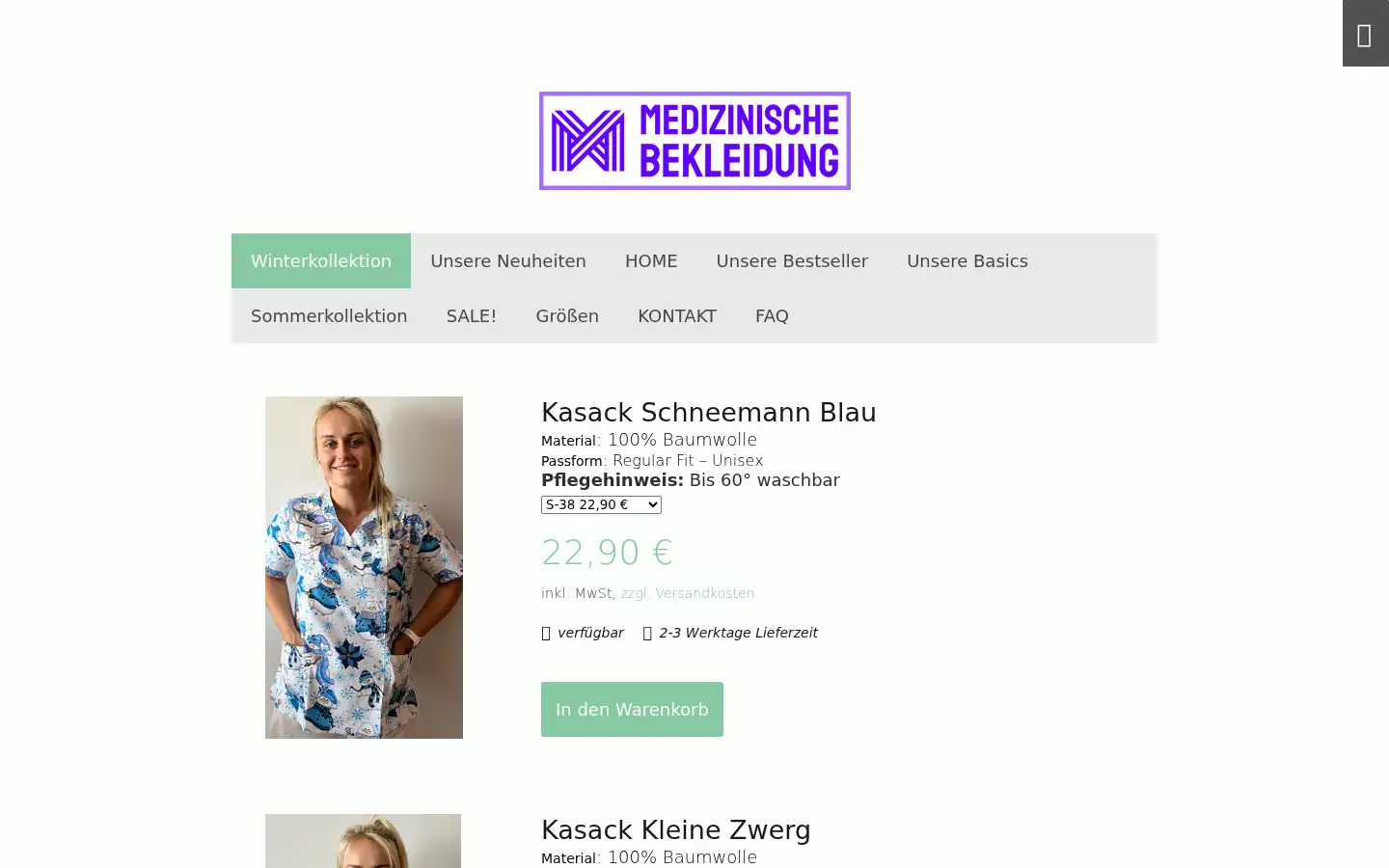 Screenshot of medizinische-bekleidung.de