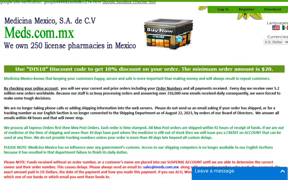 Screenshot of meds.com.mx