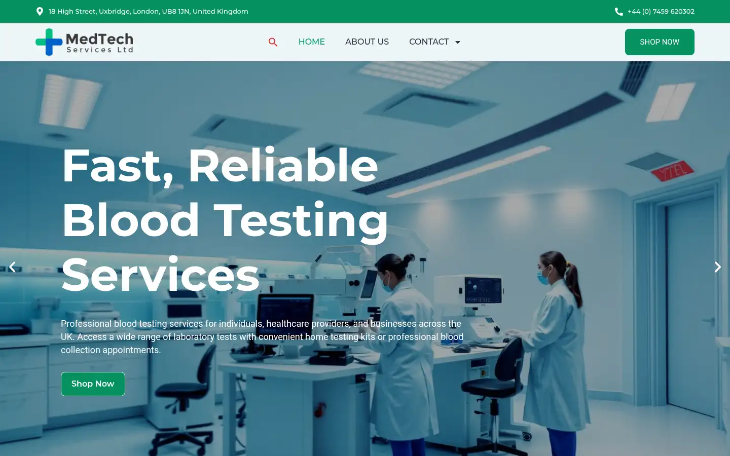 Screenshot of medtech-labtest.co.uk