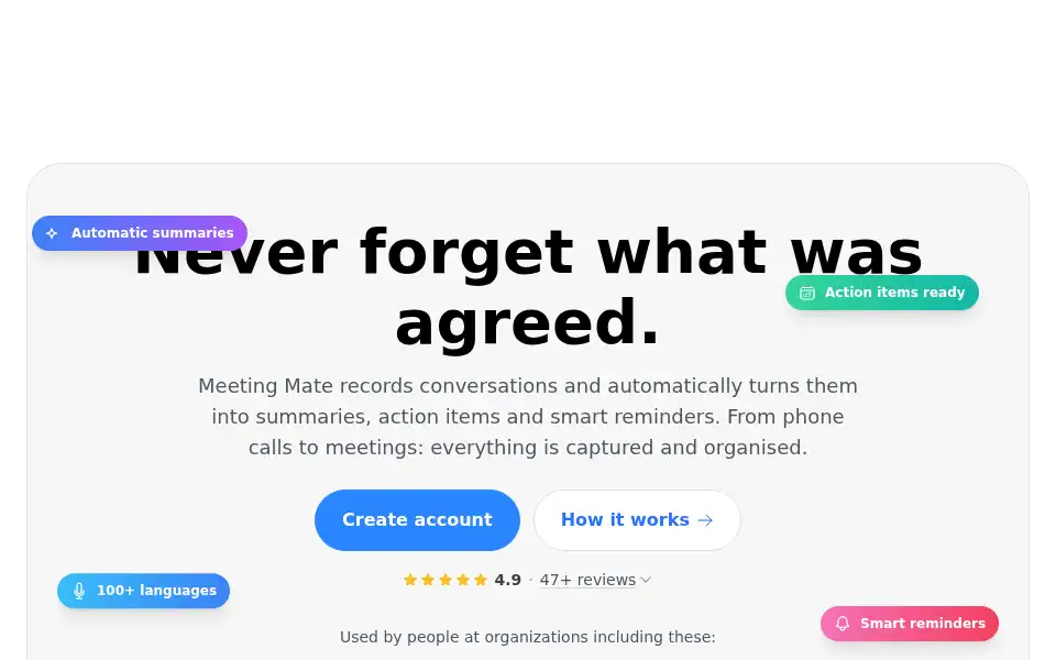 Screenshot of meetingmateapp.com