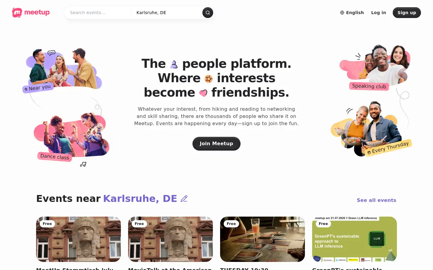 Screenshot of meetup.com