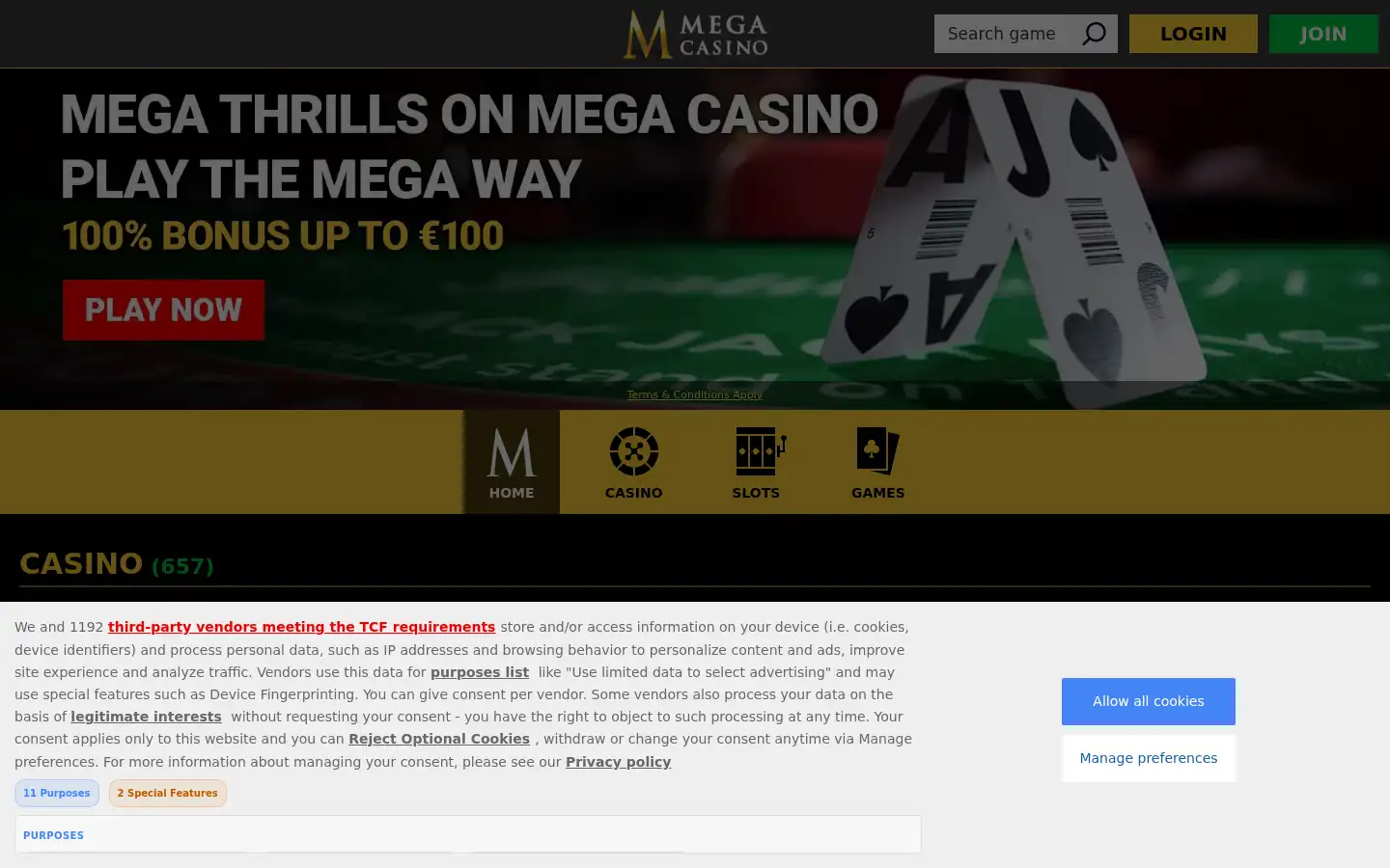 Screenshot of megacasino.com