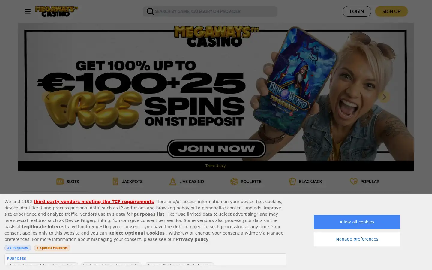 Screenshot of megaways.casino