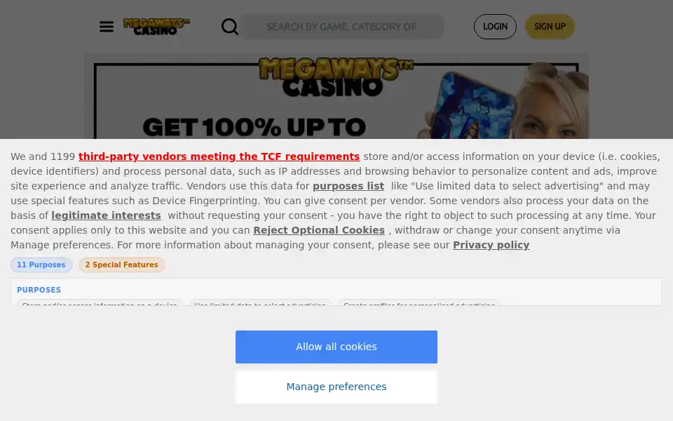 Screenshot of megawayscasino.com