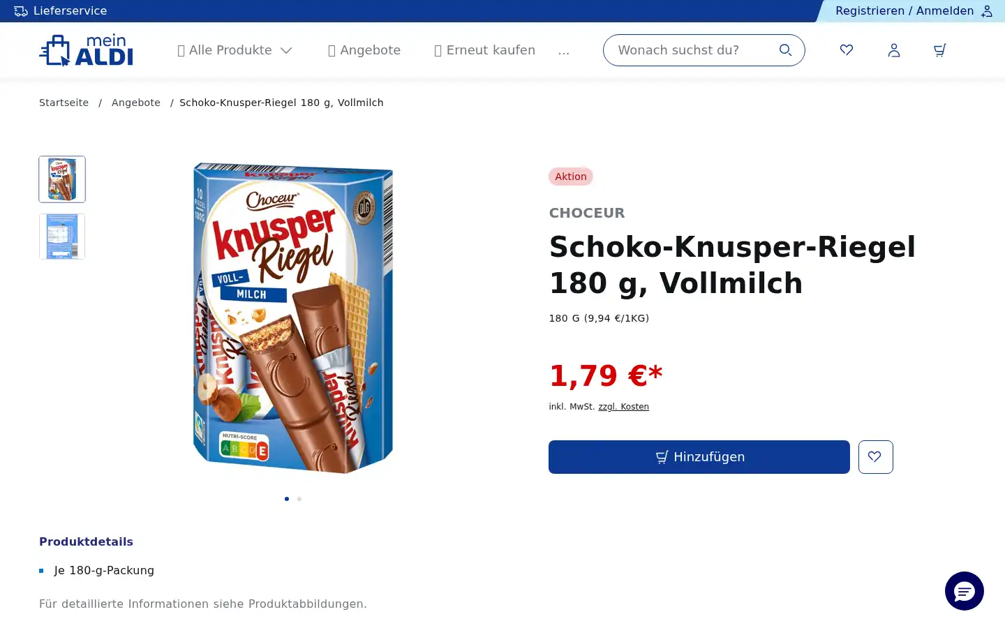 Screenshot of mein-aldi.de