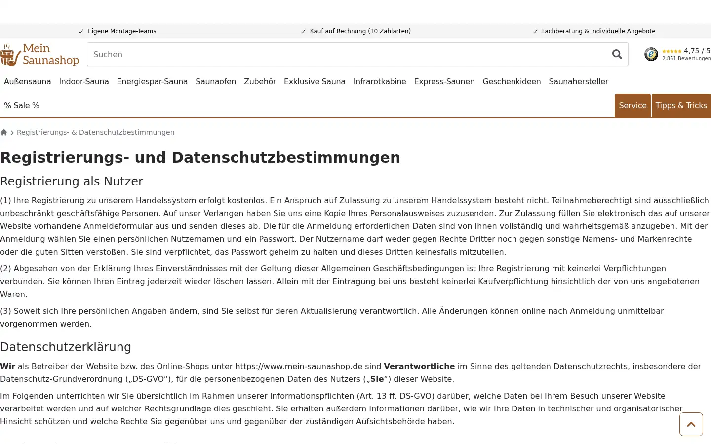 Screenshot of mein-saunashop.de