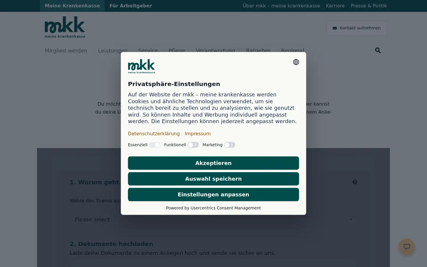 Screenshot of meine-krankenkasse.de