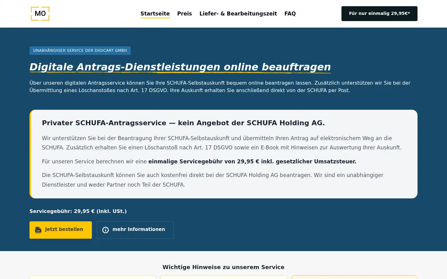 Screenshot of meine-onlineauskunft.de