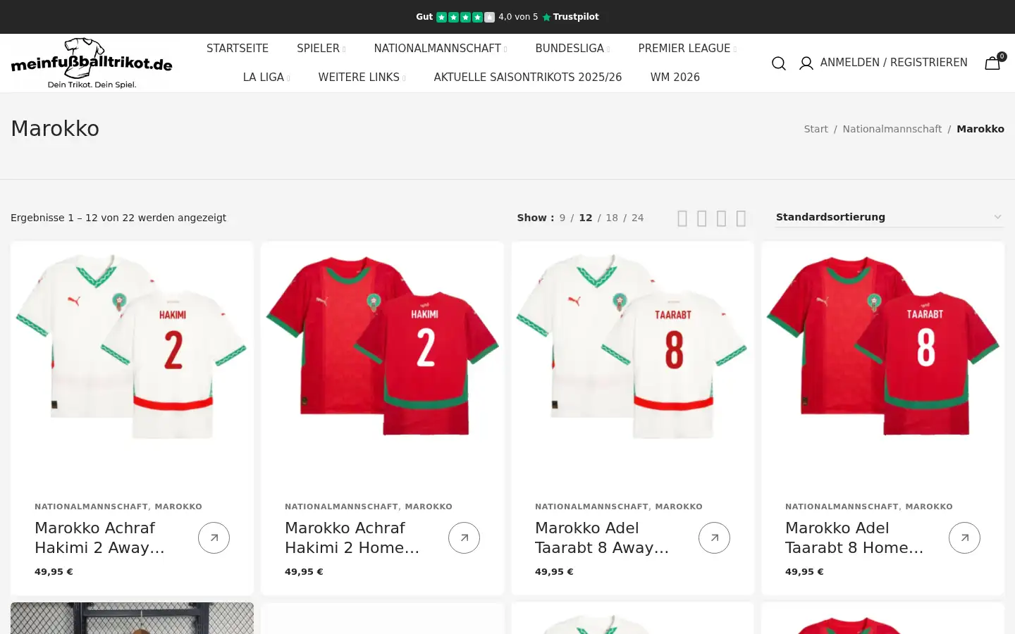Screenshot of meinfussballtrikot.de