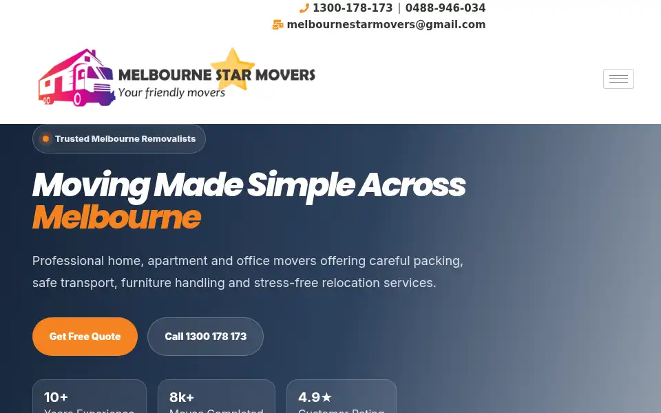 Screenshot of melbournestarmovers.com.au