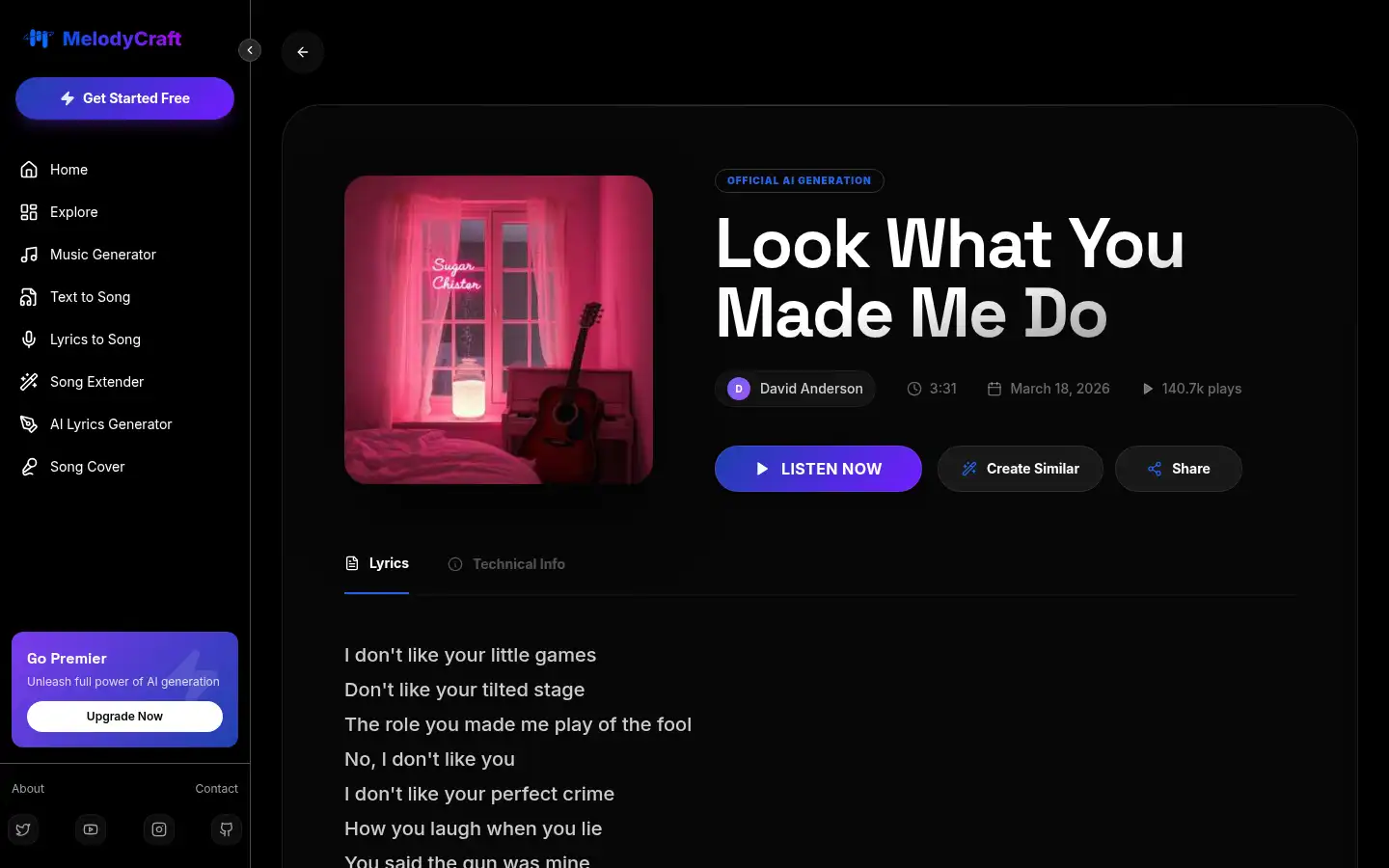 Screenshot of melodycraft.ai