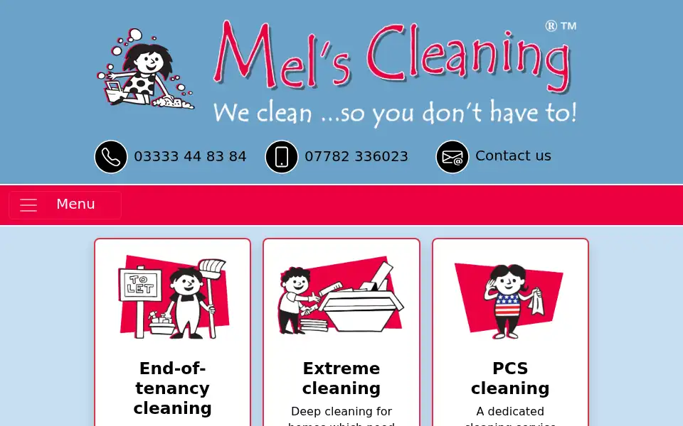 Screenshot of mels-cleaning.co.uk