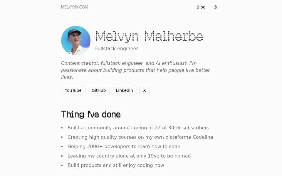 Screenshot of melvynx.com