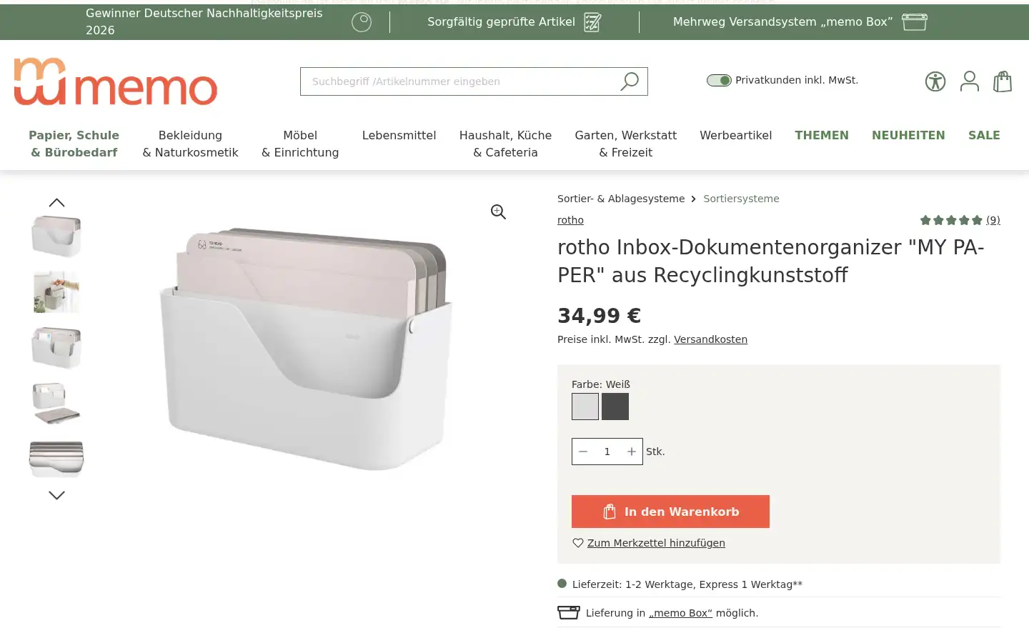Screenshot of memo.de
