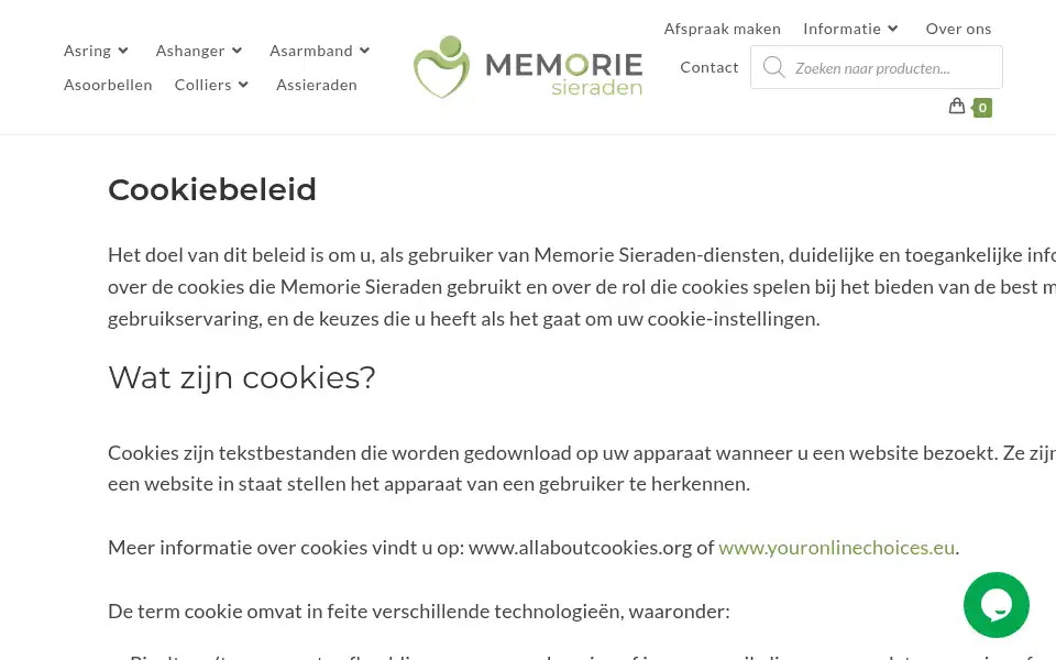 Screenshot of memoriesieraden.nl