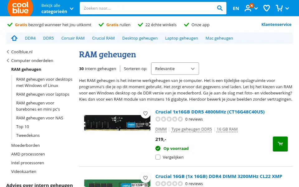 Screenshot of memoryshop.nl