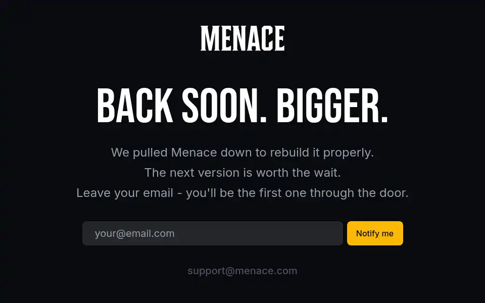 Screenshot of menace.com