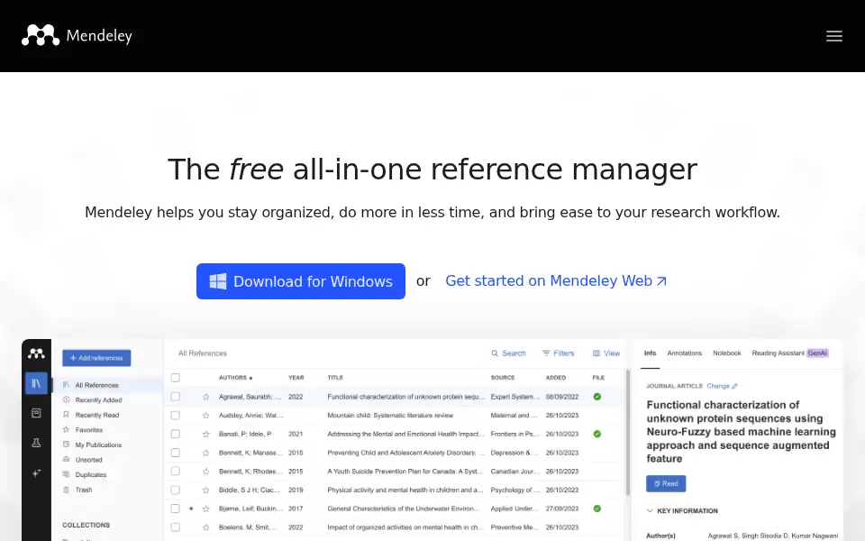 Screenshot of mendeley.com
