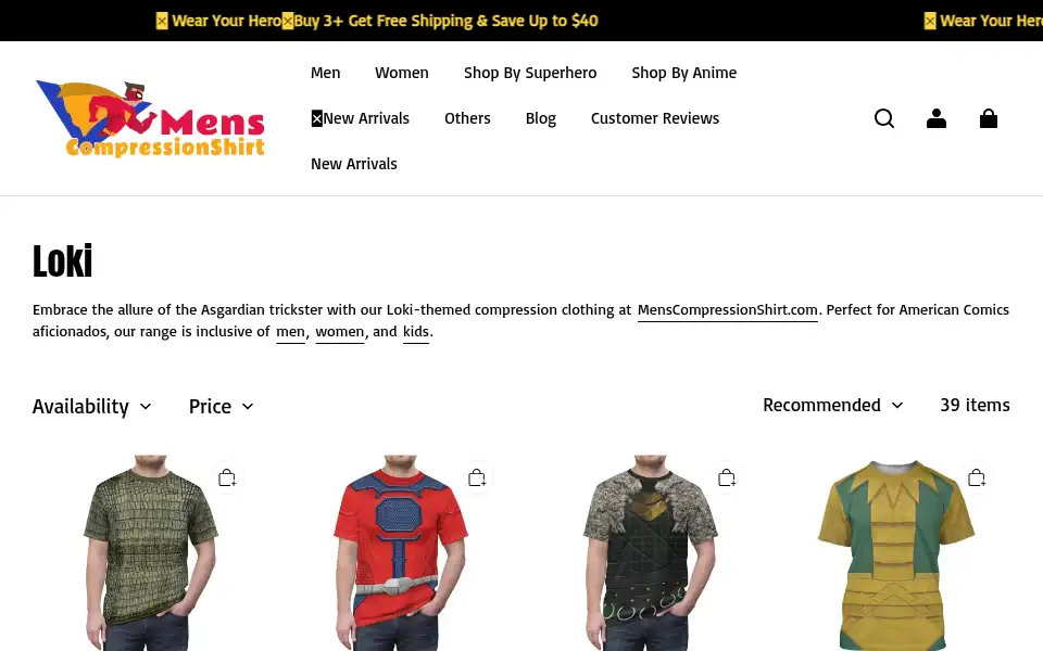 Screenshot of menscompressionshirt.com