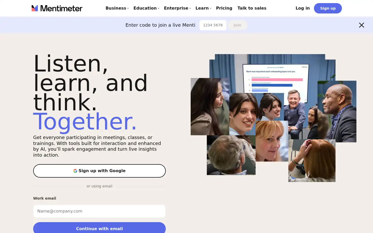 Screenshot of mentimeter.com