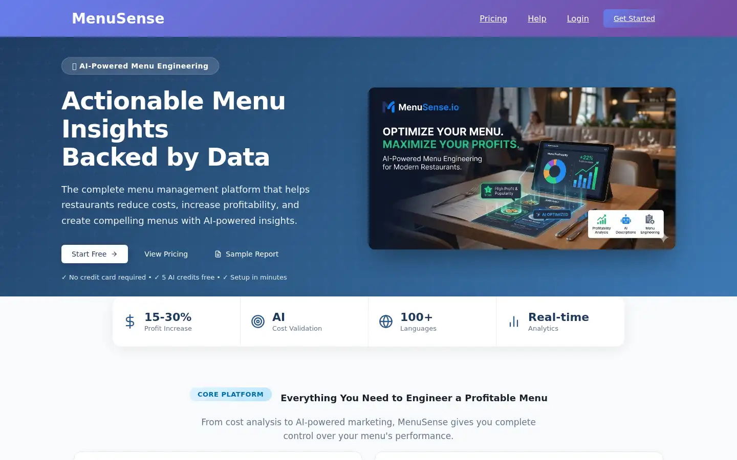 Screenshot of menusense.io
