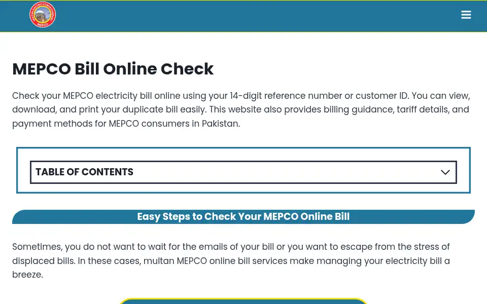 Screenshot of mepcobillchk.pk