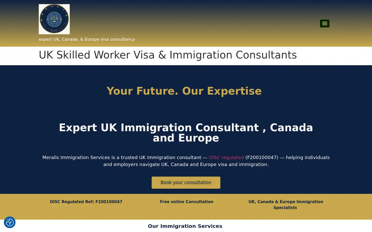 Screenshot of meralisimmigrationservice.com