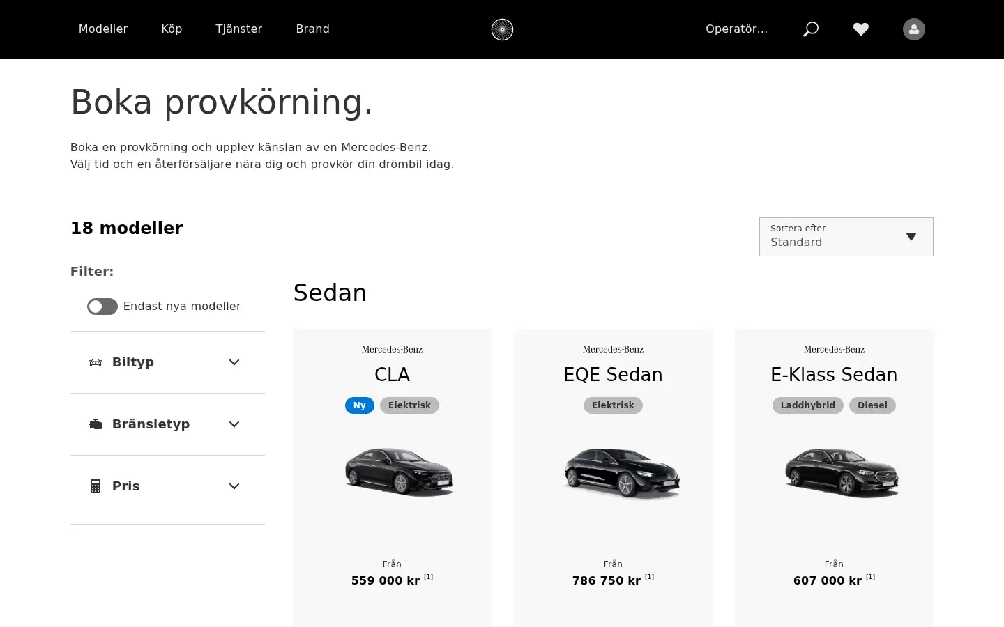 Screenshot of mercedes-benz.se
