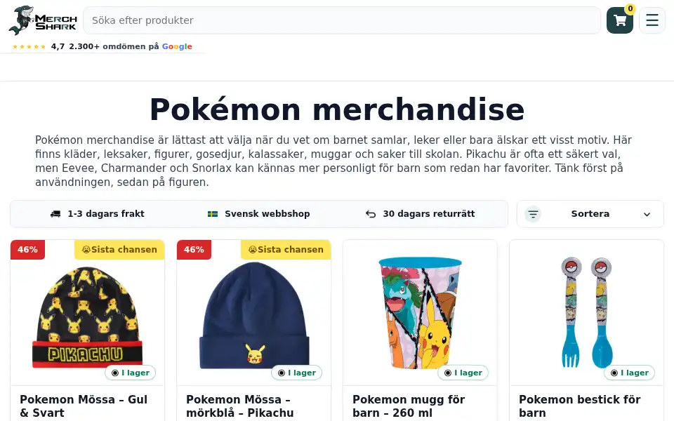 Screenshot of merchshark.se