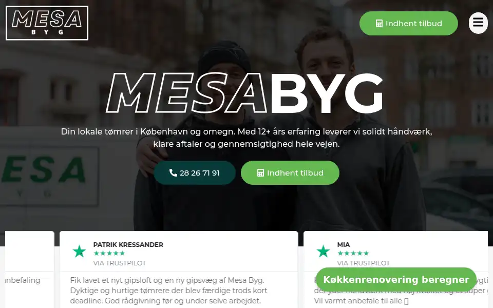 Screenshot of mesa-byg.dk