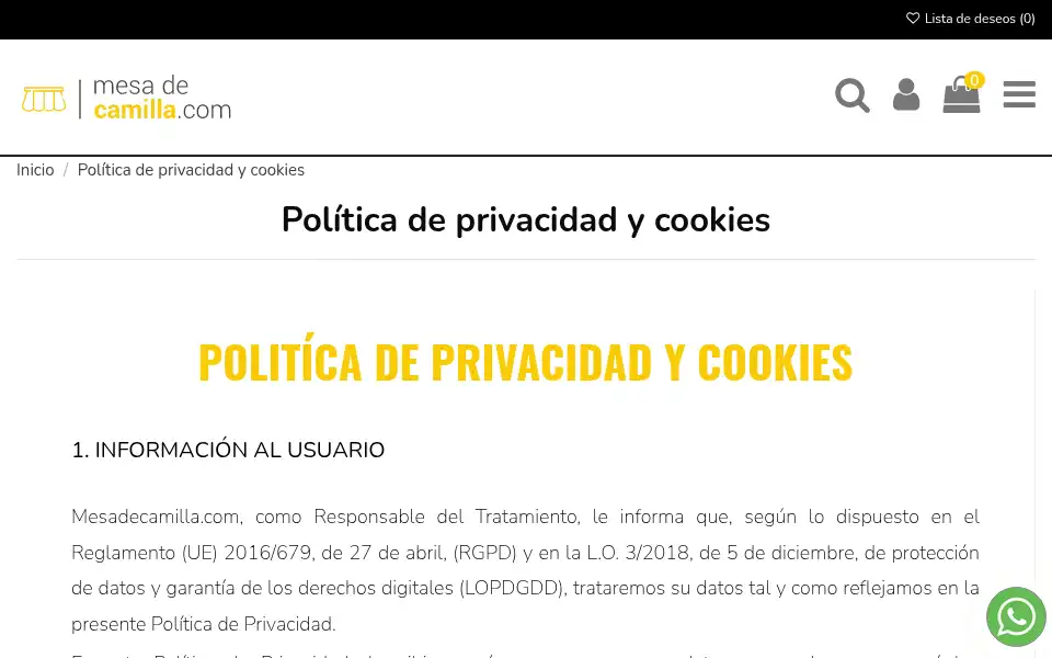 Screenshot of mesadecamilla.com