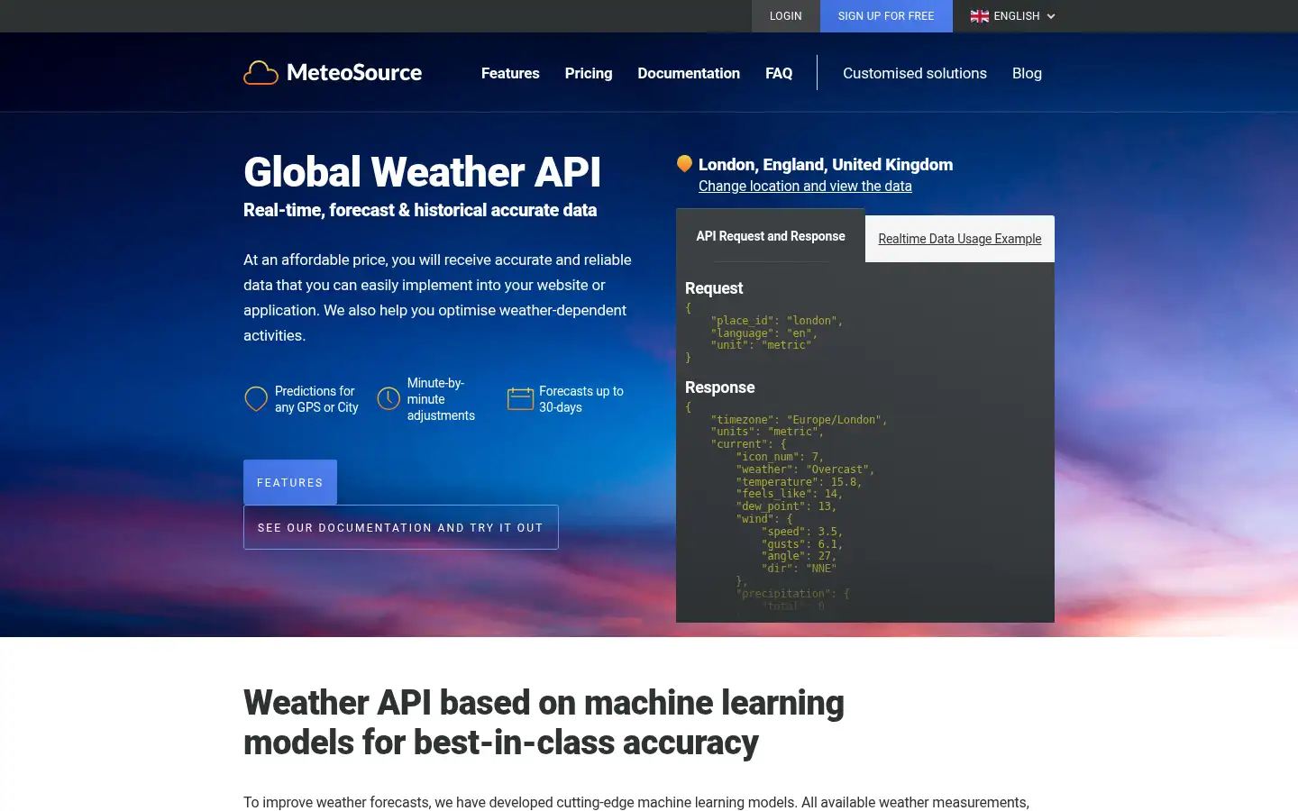 Screenshot of meteosource.com