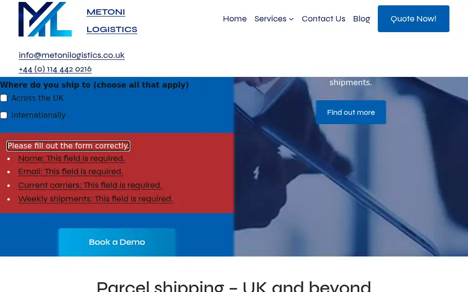 Screenshot of metonilogistics.co.uk