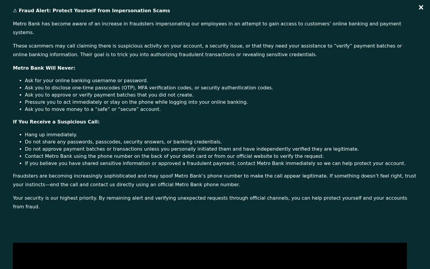 Screenshot of metrobankpc.com