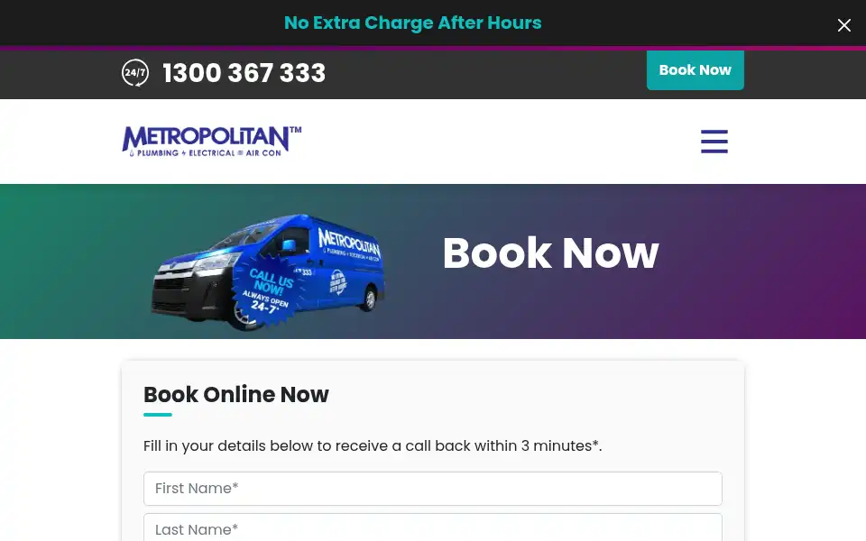 Screenshot of metropolitanplumbing.com.au
