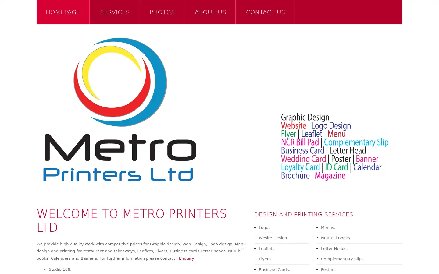 Screenshot of metroprinters.co.uk