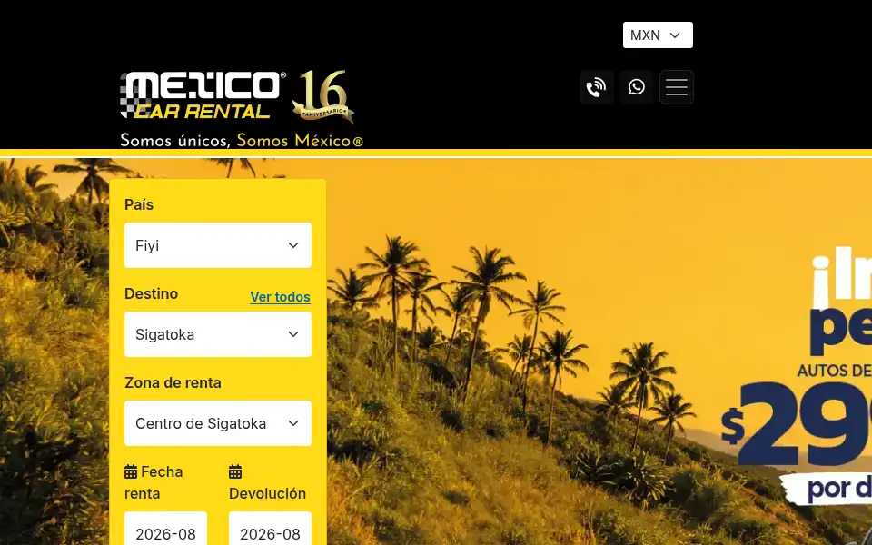 Screenshot of mexicocarrental.com.mx
