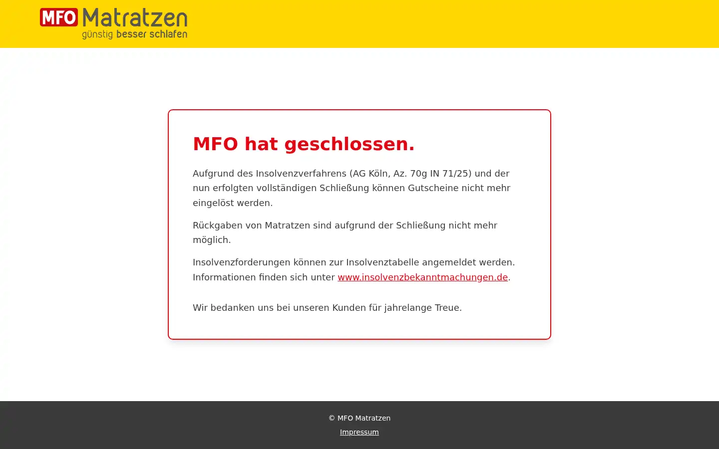 Screenshot of mfo-matratzen.de
