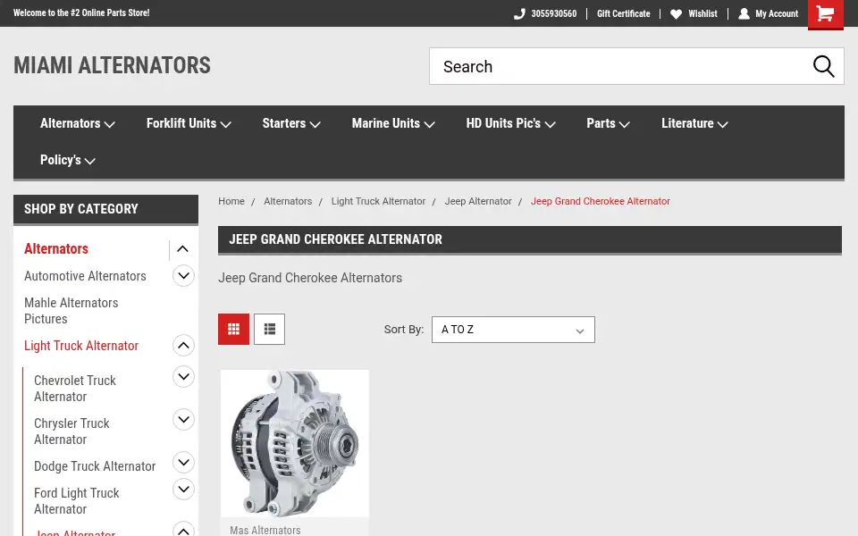 Screenshot of miamialternators.com
