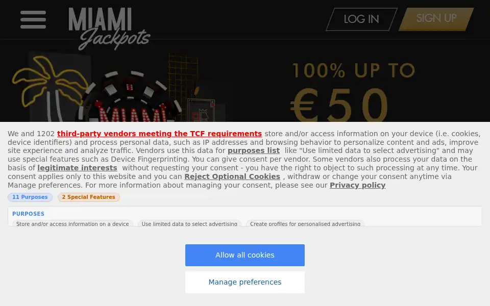 Screenshot of miamijackpots.com