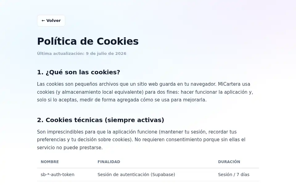 Screenshot of micartera.app