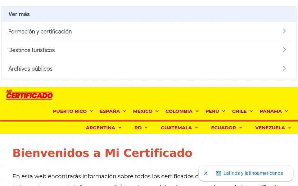 Screenshot of micertificado.net