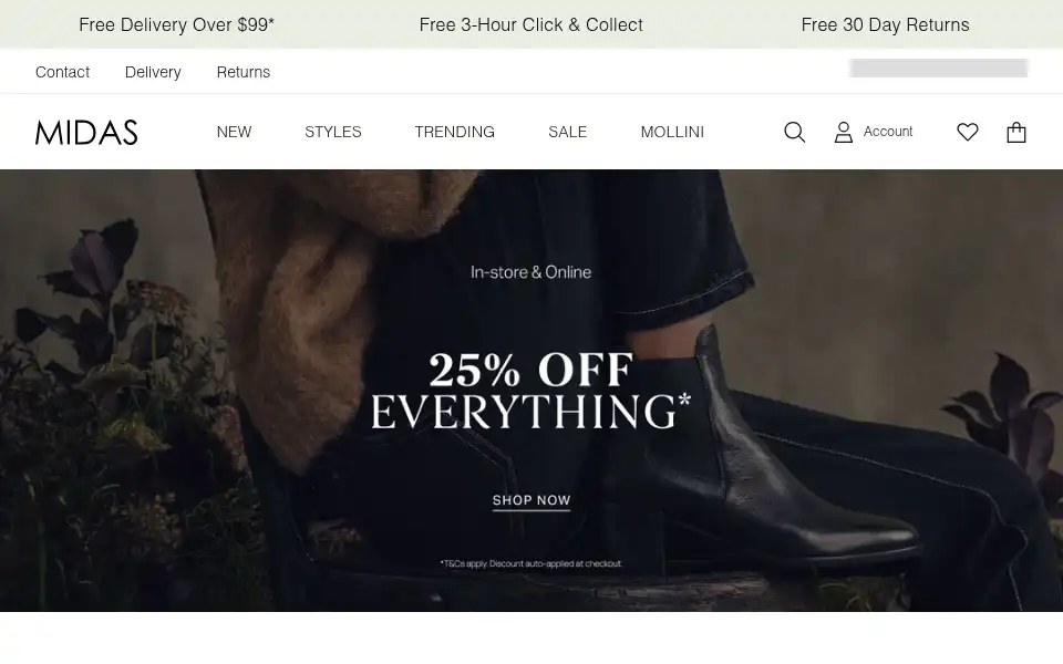 Screenshot of midasshoes.com.au