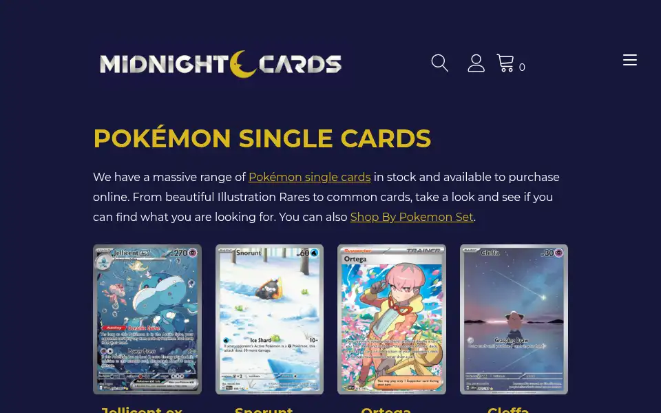 Screenshot of midnightcards.co.uk