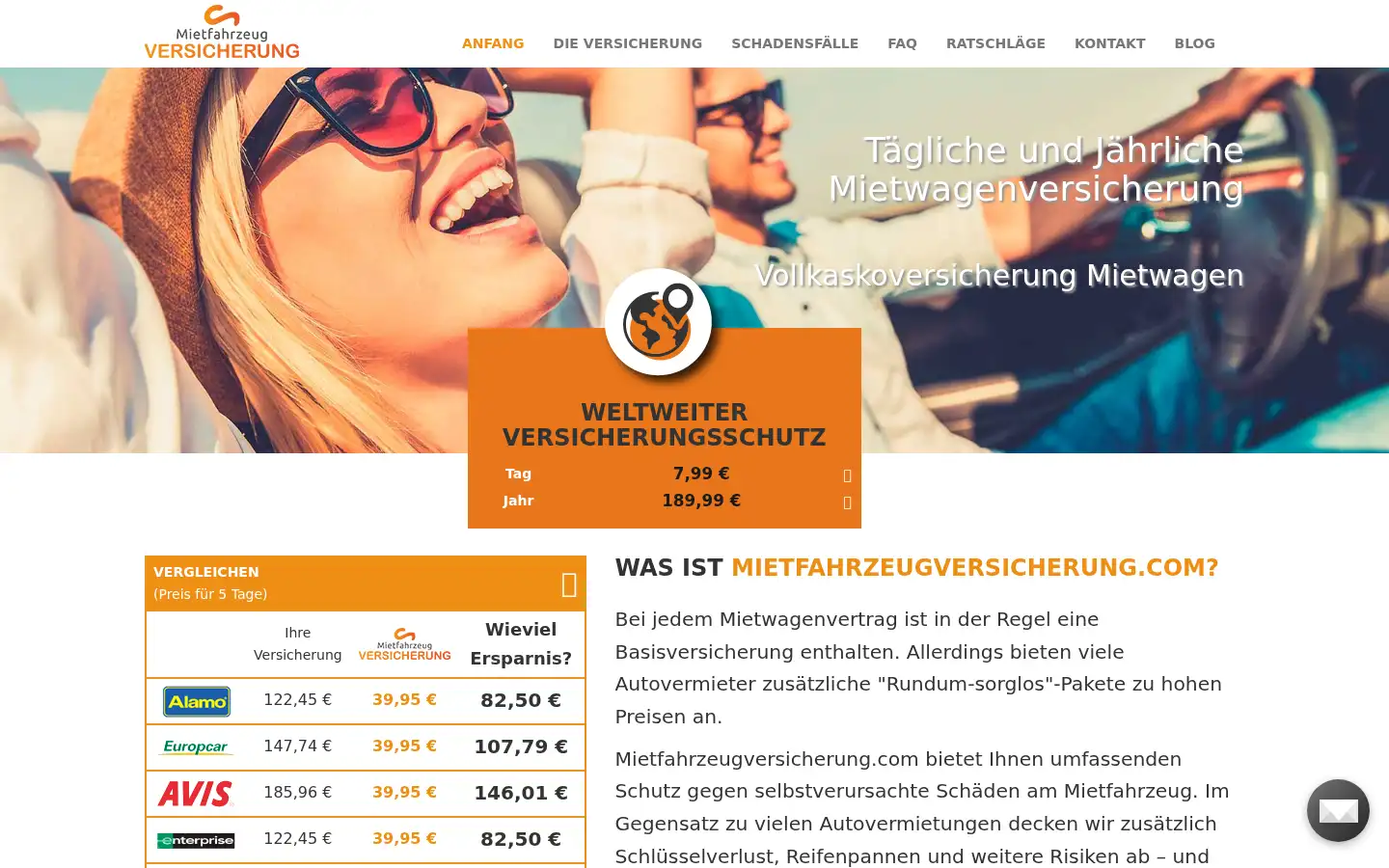 Screenshot of mietfahrzeugversicherung.com
