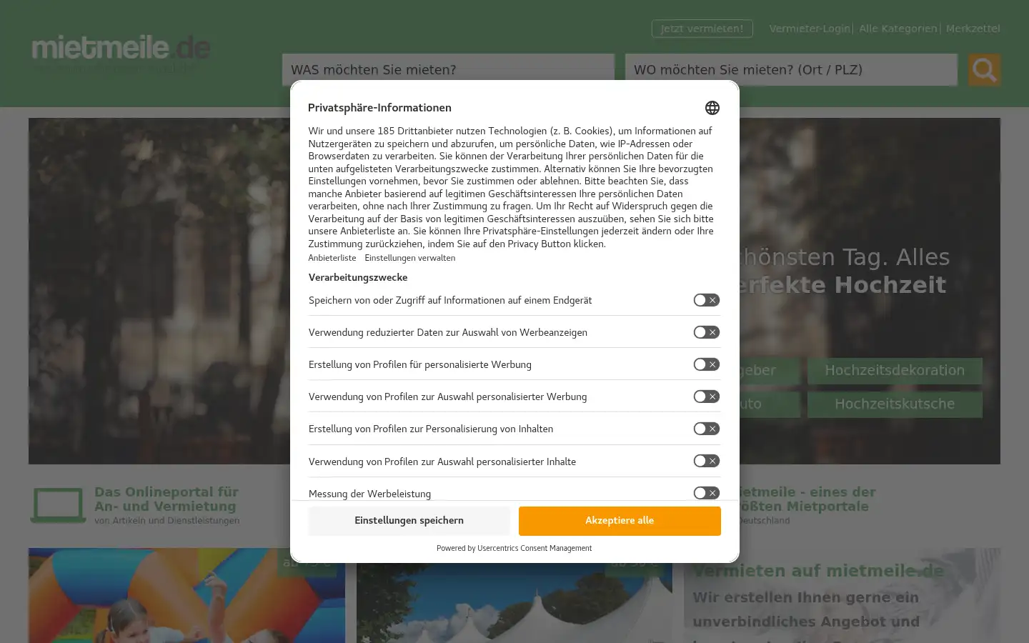 Screenshot of mietmeile.de