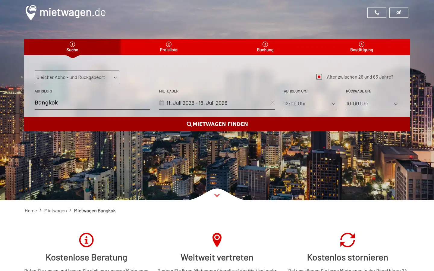 Screenshot of mietwagen.de