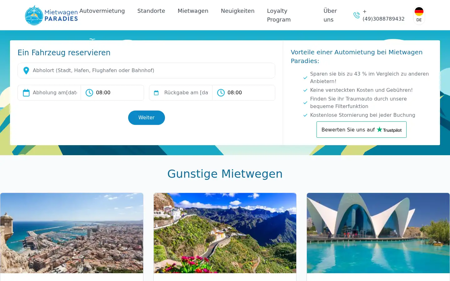 Screenshot of mietwagenparadies.de