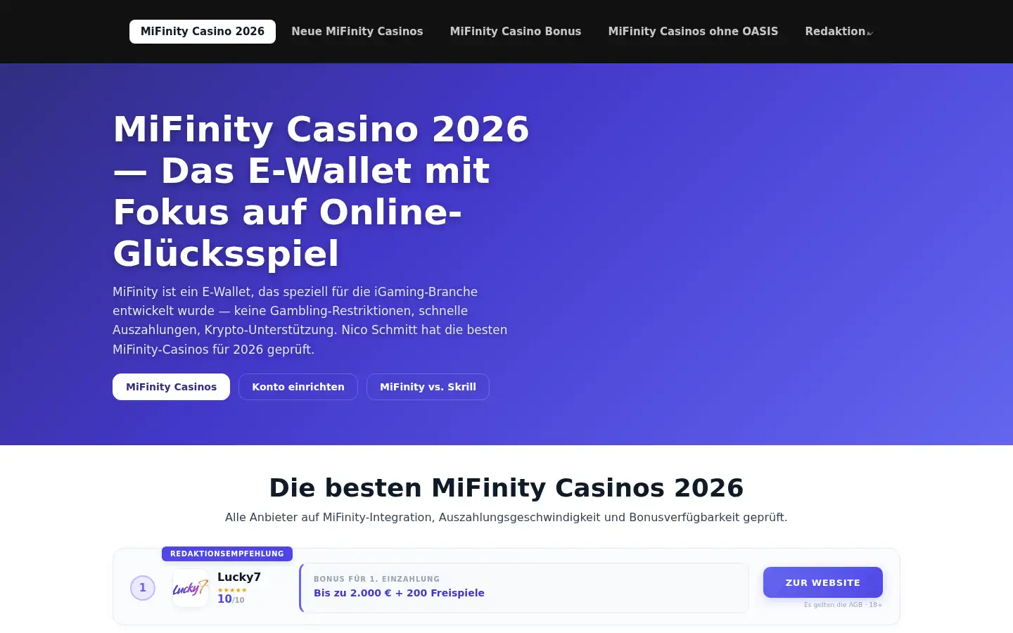 Screenshot of mifinitycasinoplay.com